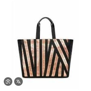 Victoria's Secret Black Tote with Rose Gold Striped Accent